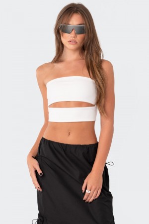 Edikted Darcey Cut-Out Tube Crop Tops Black | USA YV714621X0