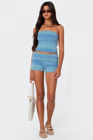 Edikted Daytona Gradient Knit Fold Over Shorts Blue | USA ZC178347X0