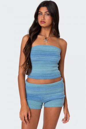 Edikted Daytona Gradient Knit Tube Strapless Tops Blue | USA OF245304N4