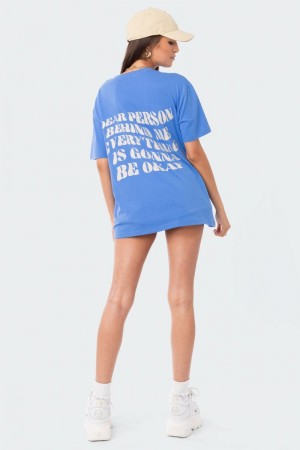 Edikted Dear Person Oversized T-Shirt Graphic Tops Blue | USA BJ581908X1
