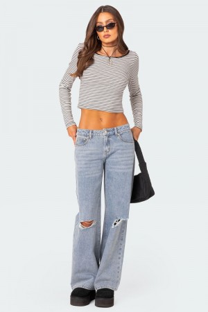 Edikted Debbie Distressed Low Rise Jeans Black | USA IT681048C2