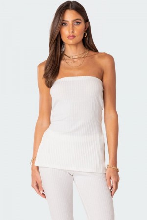 Edikted Dekota Slit Ribbed Strapless Tops Black | USA CM896549I9