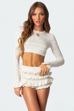 Edikted Delana Embroidered Crop Knitted Tops Black | USA MG945644T2