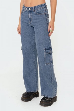 Edikted Deliah Low-Rise Cargo Jeans Blue | USA AG026692X6