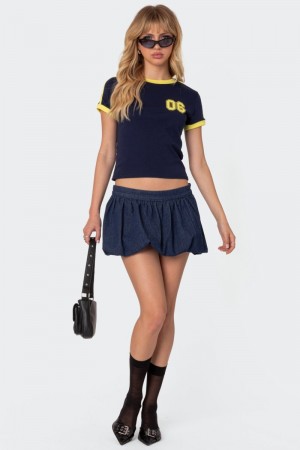 Edikted Denim Bubble Micro Skorts Dark Blue | USA VN378867I2