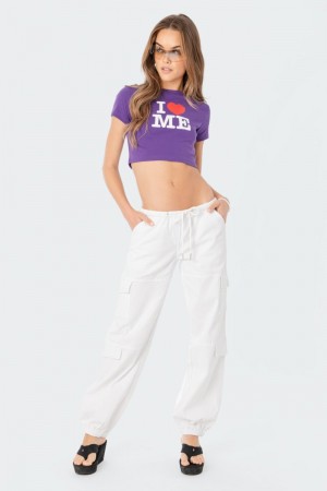 Edikted Denver Relaxed Cargo Pants White | USA XM869706C5
