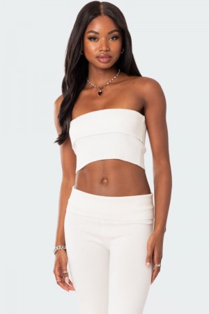 Edikted Desiree Fold Over Knit Tube Strapless Tops Black | USA NQ177217K9