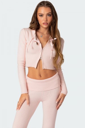 Edikted Desiree Knitted Hooded Cardigan Long Sleeve Tops Black | USA FD024052Z7