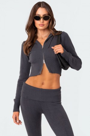 Edikted Desiree Knitted Hooded Cardigan Black | USA FI495439Z6