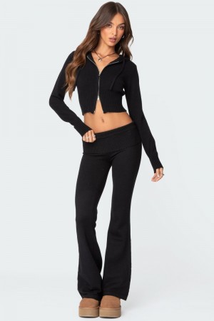 Edikted Desiree Knitted Low Rise Fold Over Pants Black | USA VB736803R6
