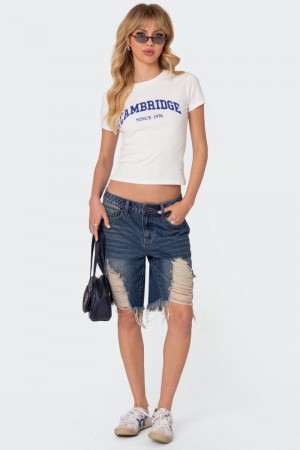 Edikted Distressed Denim Bermuda Shorts Blue | USA LL276167M1