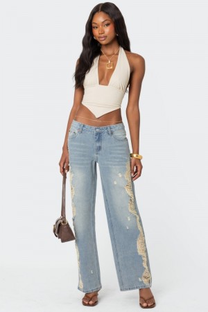 Edikted Distressed Sides Washed Jeans Light Blue | USA XB526292K2