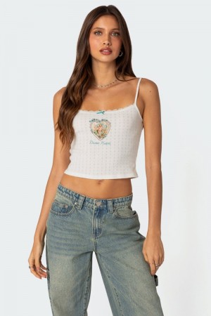 Edikted Divine Hearts Pointelle Tank Graphic Tops White | USA RZ307260R2