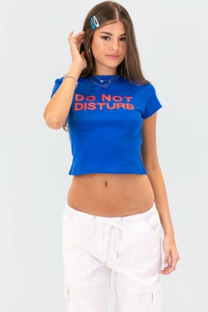 Edikted Do Not Disturb T-Shirt Graphic Tops Blue | USA AE735403C2