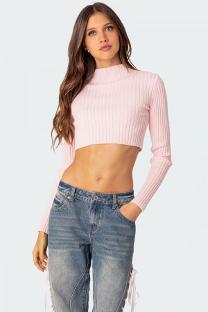 Edikted Dolly Knitted Crop Long Sleeve Tops Light Pink | USA SW189858G8