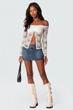 Edikted Donnie Washed Denim Mini Skirts Blue | USA UG866456L8