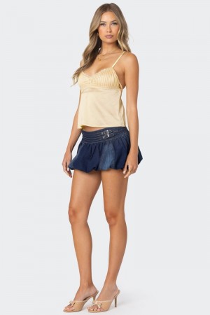 Edikted Double Belted Denim Bubble Skorts Blue | USA VR103550K3