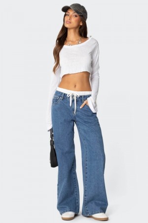 Edikted Drawstring Boxer Detail Jeans Blue | USA LE911851A2