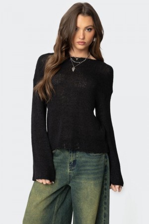 Edikted Drop Shoulder Light Knit Sweater Black | USA NV388648R2