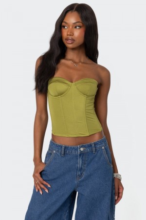 Edikted Duna Shiny Corset Green | USA MX545684H0