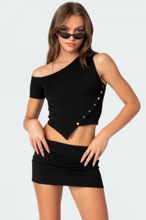 Edikted Eclipse Asymmetric Crop Tops Black | USA HR884138M0
