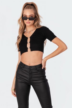 Edikted Ed Diamonte Knitted Crop Tops Black | USA MU426892J9