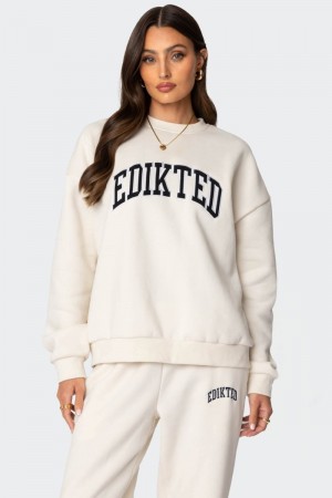 Edikted Edikted Babe Oversized Sweatshirts Cream | USA TH083738E8