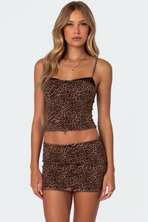Edikted Edin Leopard Print Mesh Bra Corset Brown | USA LK698839M3