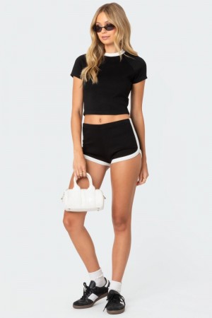 Edikted Elana Contrast Micro Shorts Black And White | USA EA462556D7