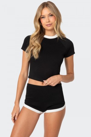 Edikted Elana Contrast Raglan Crop Tops Black And White | USA VV707800Y2