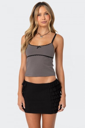 Edikted Elin Lace Trim Tank Top Brown | USA HA431873A9