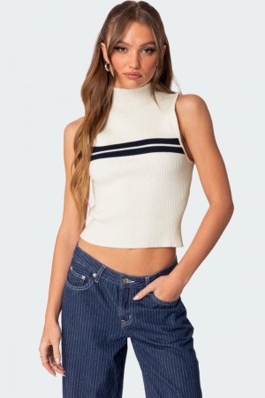 Edikted Eliza Ribbed High Neck Knitted Tops White | USA PG037953E0