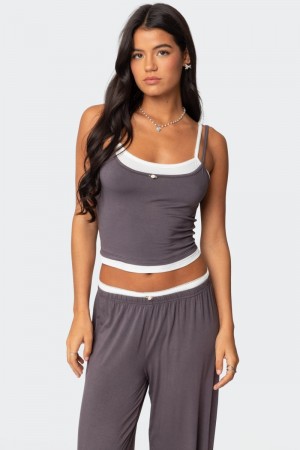 Edikted Elsa Layered Tank Top Gray | USA BW070367V7