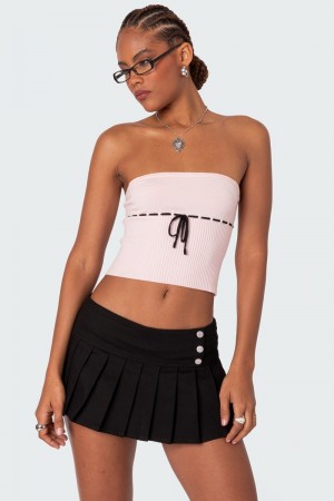 Edikted Elsie Knitted Tie Tube Strapless Tops Navy | USA EF751535C7