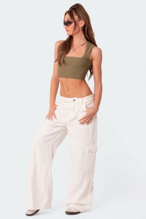 Edikted Ember Denim Cargo Pants Olive | USA PB123472B9
