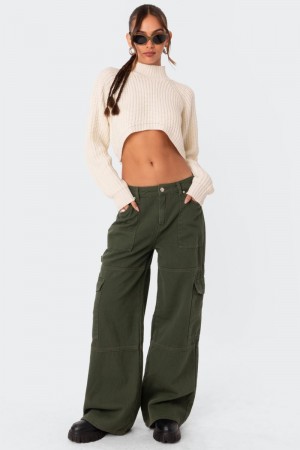 Edikted Ember Denim Cargo Pants Olive | USA RR111591Q2