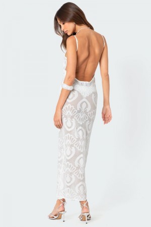 Edikted Embroidered Backless Sheer Knit Maxi Dress Maxi Dress Cream | USA OK066596R7