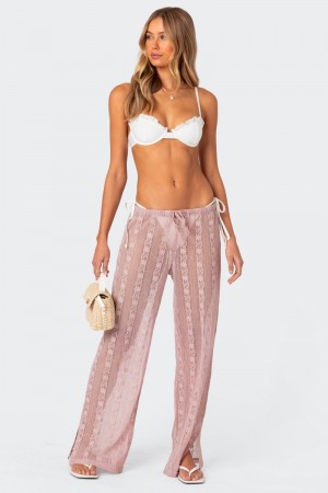 Edikted Embroidered Sheer Lace Pants Pink | USA WS819351E7