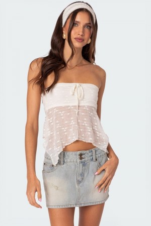 Edikted Embroidered Sheer Strapless Strapless Tops Cream | USA GV540504U7
