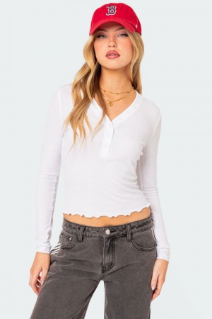 Edikted Emerson Button V Neck Long Sleeve Tops Dark Gray | USA MB932403R5