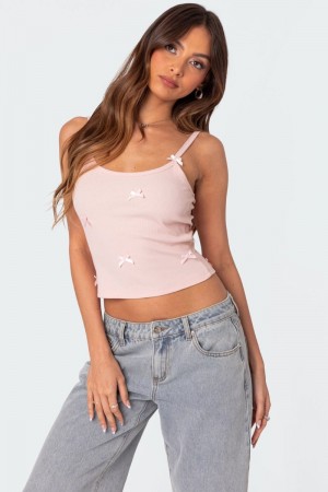 Edikted Emilia Ribbed Bow Tank Top Pink | USA CF783438E6