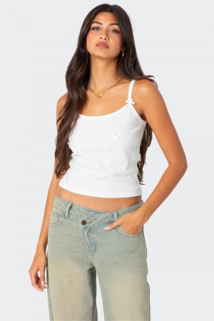 Edikted Emilia Ribbed Bow Tank Top Pink | USA PT639183S0