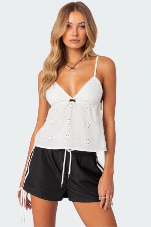 Edikted Emilie Eyelet Tank Top White | USA DI056145Y4