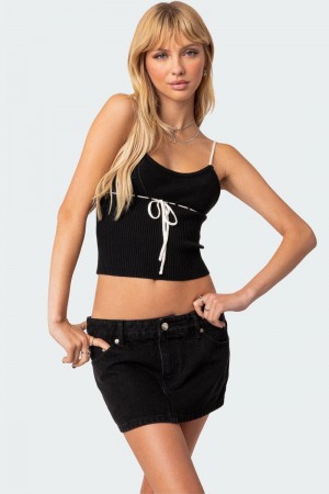 Edikted Emily Knit Tank Top Black | USA VQ911081F6