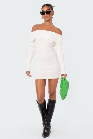 Edikted Emma Fold Over Knitted Long Sleeve Dress Black | USA SP489748W3