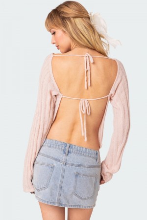 Edikted Emmy Open Back Knit Long Sleeve Tops Light-pink | USA PA015651X2