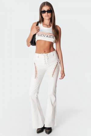 Edikted Engine White Flared Jeans Red | USA MG011671Q3