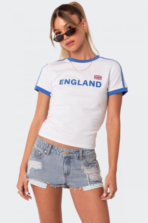 Edikted England T-Shirt Graphic Tops White | USA NL990519X7