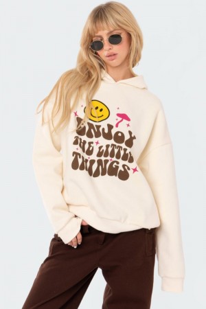 Edikted Enjoy Hoodie Long Sleeve Tops Cream | USA SW208970B3
