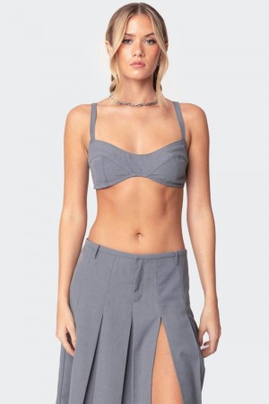 Edikted Ethel Tailored Bralette Crop Tops Gray | USA OA901540F8